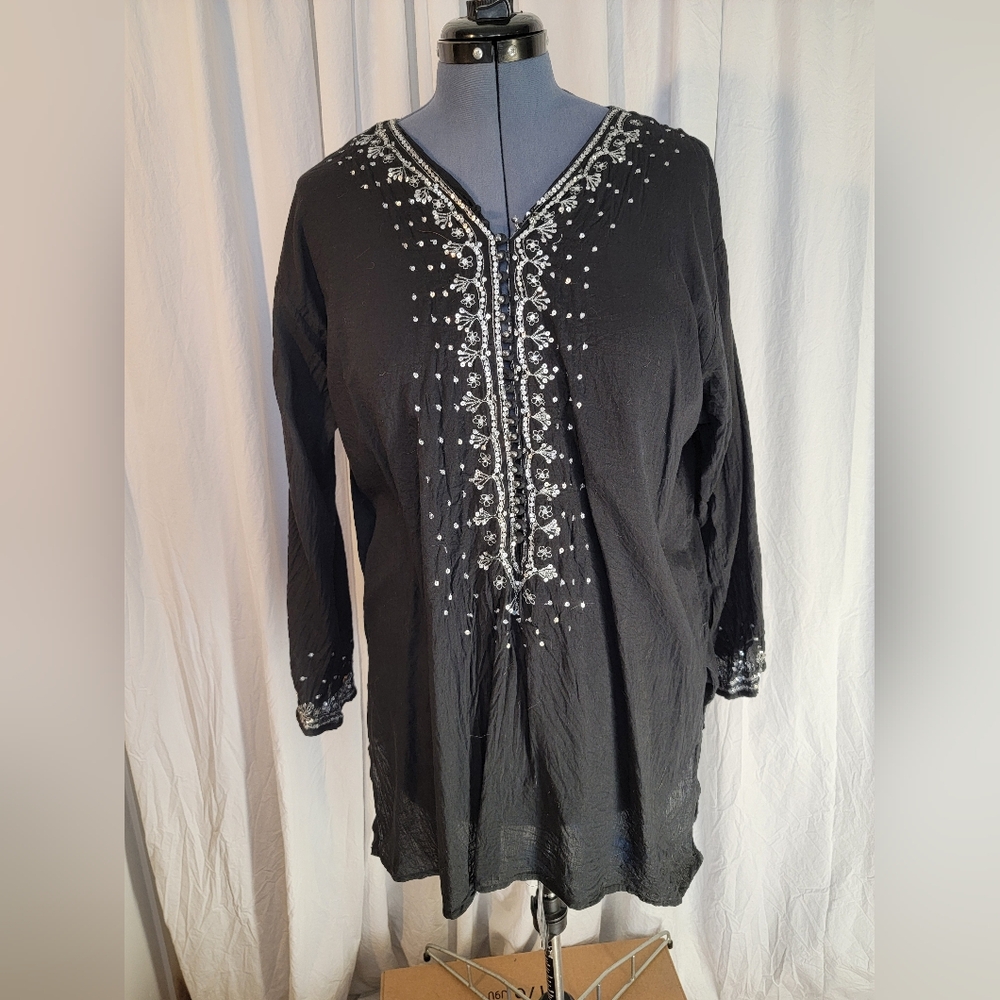 Black Kurta Tunic with Silver Embroidery & Sequins